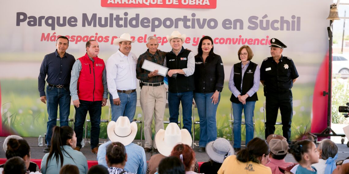 Inicia Gobernador Esteban Unidad Deportiva Ferrocarril en Súchil; arranca obras por 39 mdp y compromete puente nuevo en La Michilía