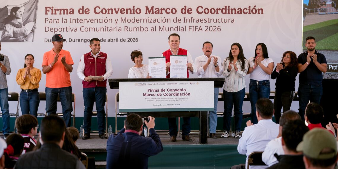Durango suma más espacios deportivos para niñas, niños y jóvenes rumbo al Mundial 2026; el Gobernador Esteban firma convenio con la secretaría de Sedatu, Edna Vega